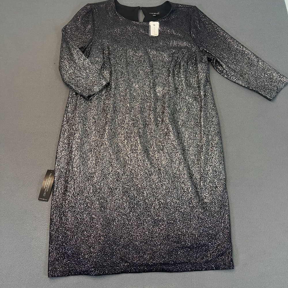 Lane Bryant Sz 18/20 Black Silver Sheath Ombre Shimmer‎ Metallic Glam Goth Dress